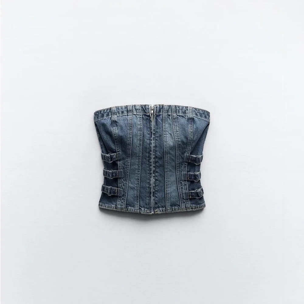 Zara Dark Blue Strapless Denim Top - Picture 5 of 8